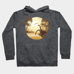 Dinosaurs on Tropical Jurassic Landscape Hoodie